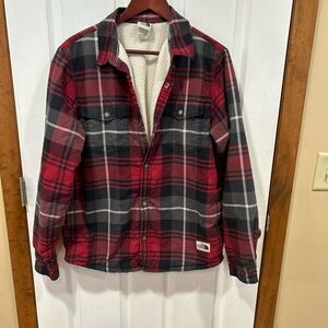 The North Face Red & Black Plaid Sherpa-Lined Shirt Jacket